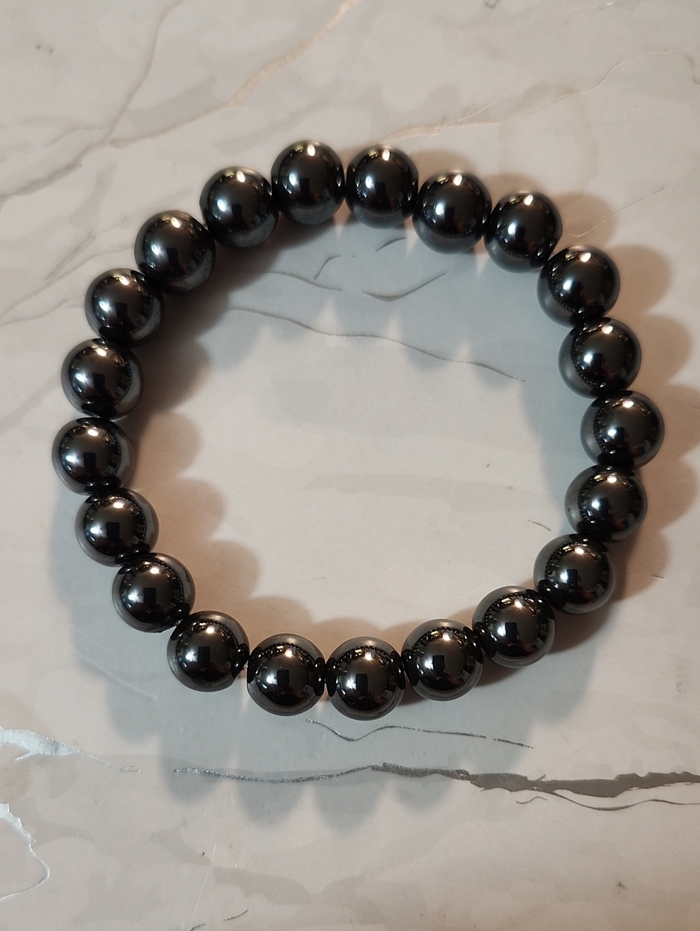 Handcrafted Men's Black Hematite Beaded Stretch Bracelet